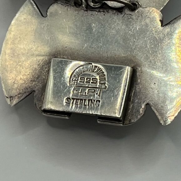 Mexican 925 and Onyx bracelet and earring set. w/ Aztec Floral Motif - Picture 3 of 7